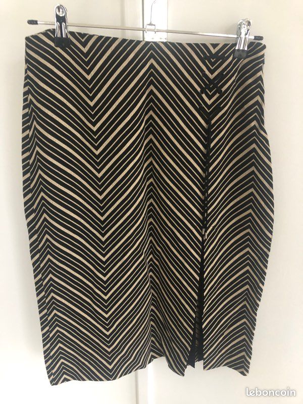 Jupe fendue noir et beige mango (image 1)