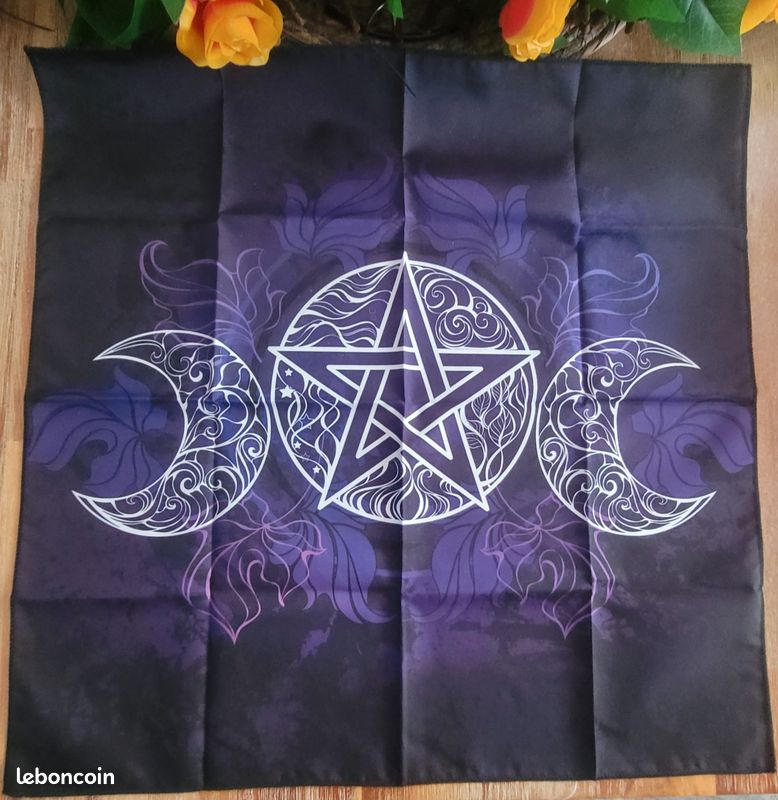 Tapis d'Autel Triple Lune & Pentacle – Tirage Cartes – Oracles / Tarots / Divinatoire / Astrologie – M – Neuf (image 2)