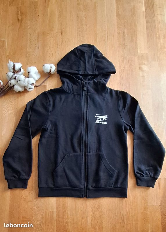 Sweat à capuche à zip noir Airness Vêtements