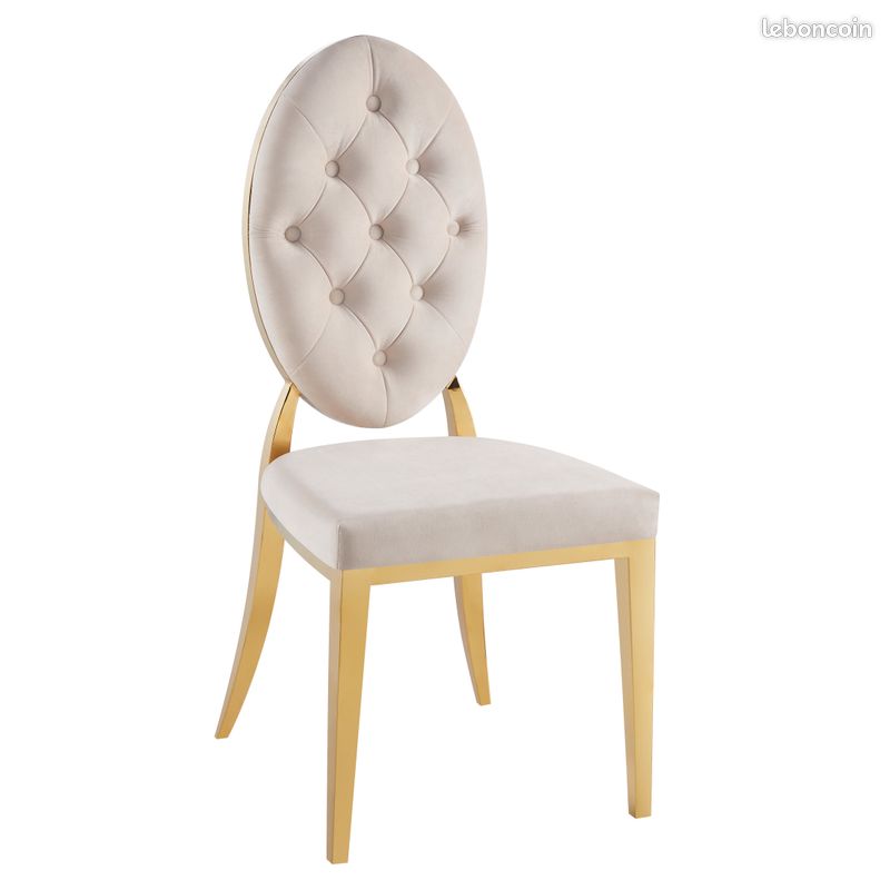Lot de 4 Chaises Médaillon en Velours Beige Dorée (image 2)
