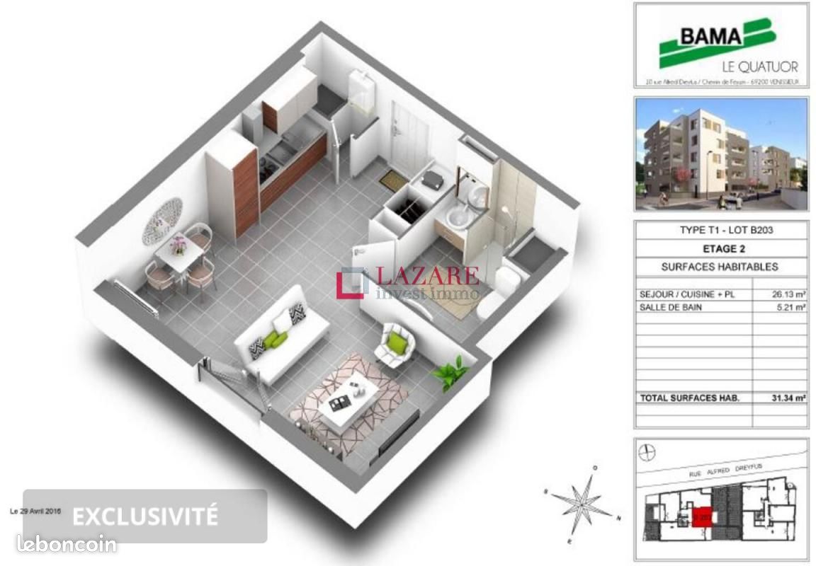 Appartement a louer venissieux - 1 pièce(s) - 31 m2 - Surfyn