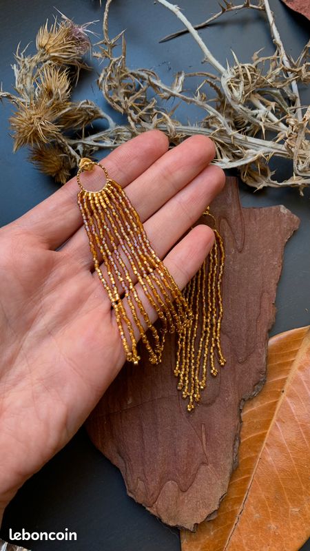 Boucles d'oreilles à franges oranges et dorées 24ct en perles japonaises style boheme (image 9)