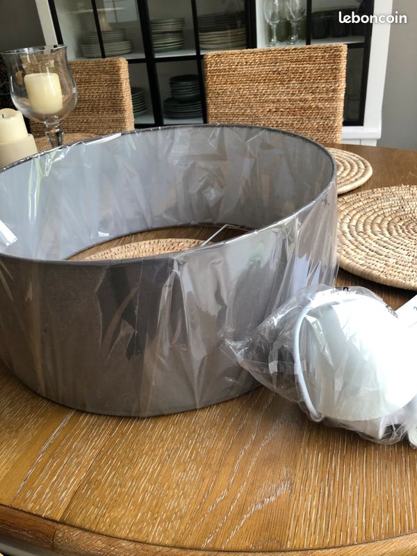 Suspension luminaire tissu gris inspire (image 2)