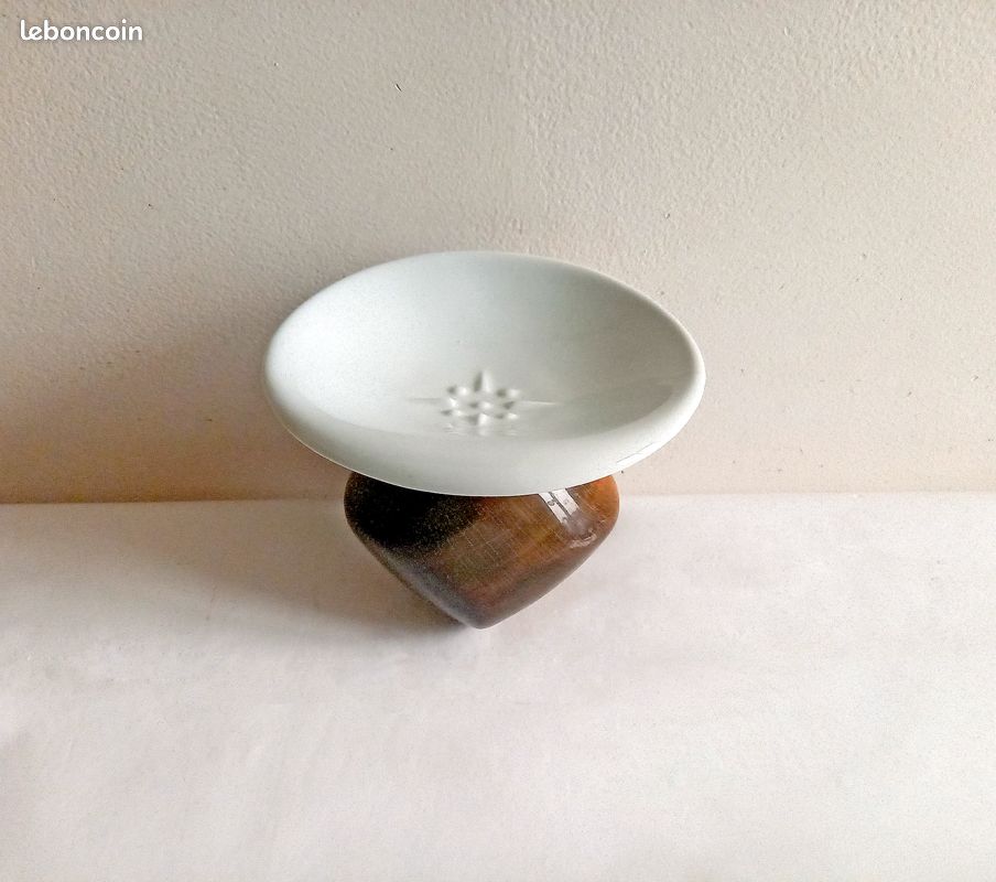 Porte-savon Vintage En Porcelaine Blanche Style Art Déco - Ancien - Très Bon état