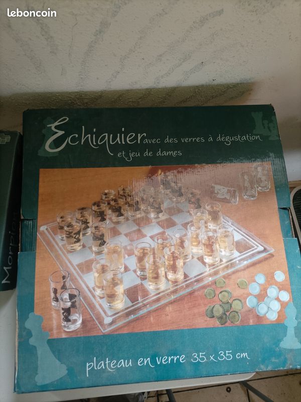 Jeu D'échecs Et Dames En Verre 35x35 Cm - Plateau Transparent (Neuf)