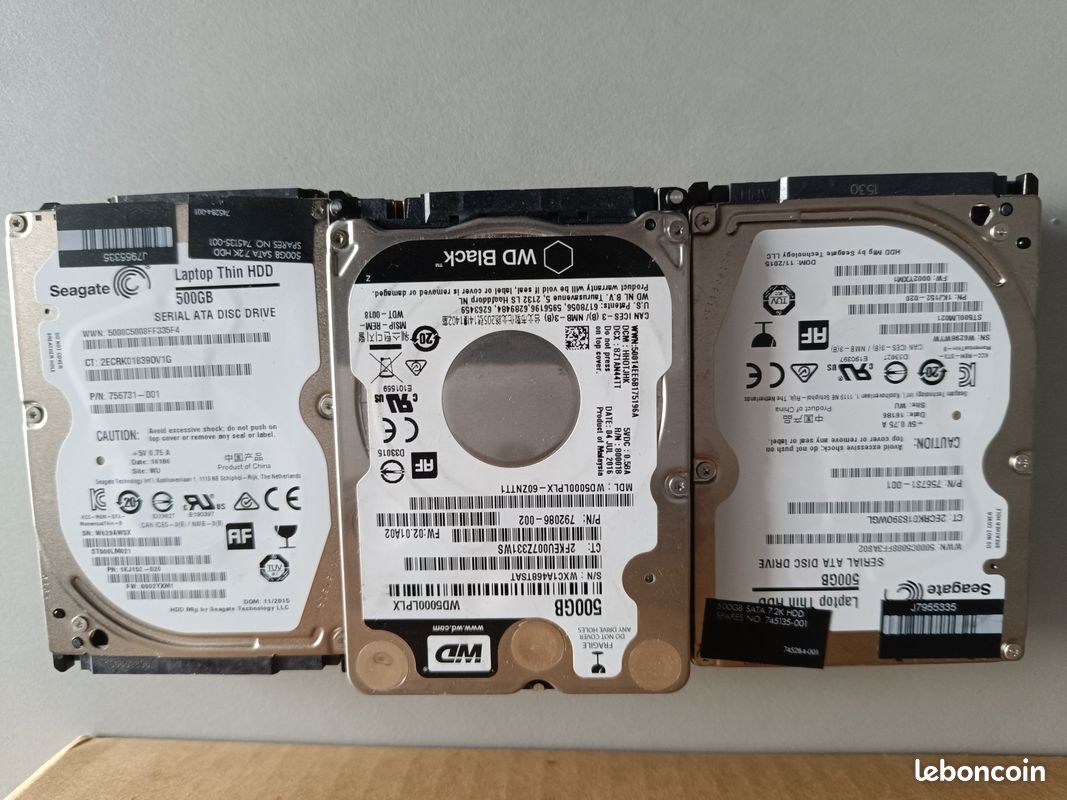 Disque Dur Interne HDD 2.5" 500 Go Toshiba - SATA III, 7200 RPM, 16 Mo Cache - Reconditionné Très Bon État