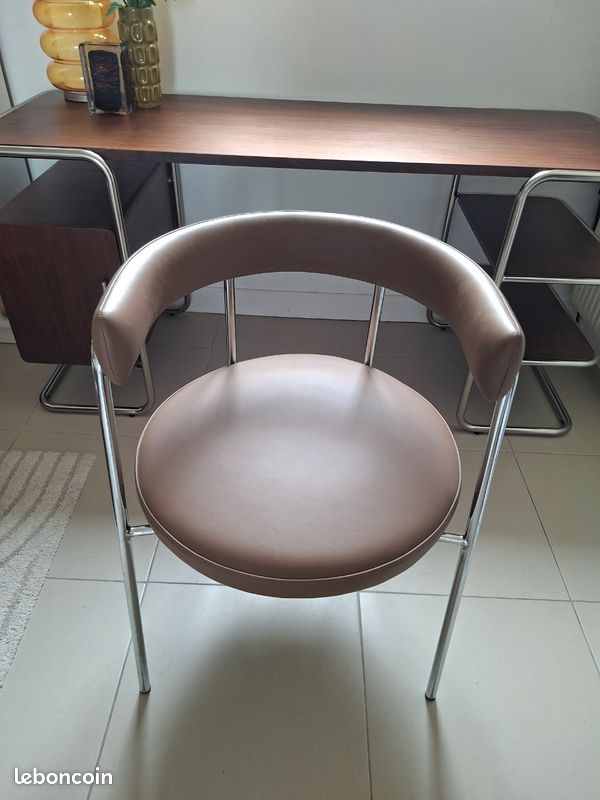 Fauteuil de bureau Jubo AMPM — Chrome & cuir brun (État neuf) (image 1)