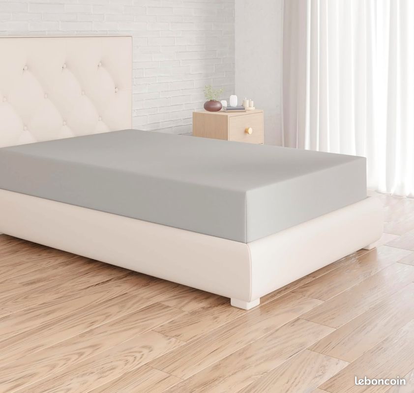 Drap-housse gris 90×190 cm – 98 fils – 100 % coton (image 1)