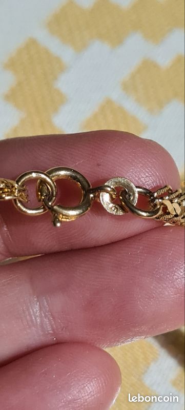 Collier Vintage Plaqué Or Poinçonné - Maille Lourde, Longueur 44cm, Largeur 7mm, Occasion