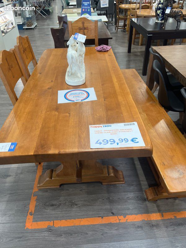 Table Monastere ancienne chene clair avec 3 chaises 1 banc (image 1)