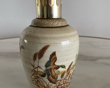 Ancienne Lampe Berger en Grès D'art- Décor Canards Colverts
