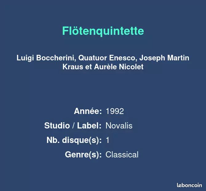 Flötenquintette - Luigi Boccherini, Quatuor Enesco, Joseph Martin Kraus et Aurèle Nicolet (image 2)