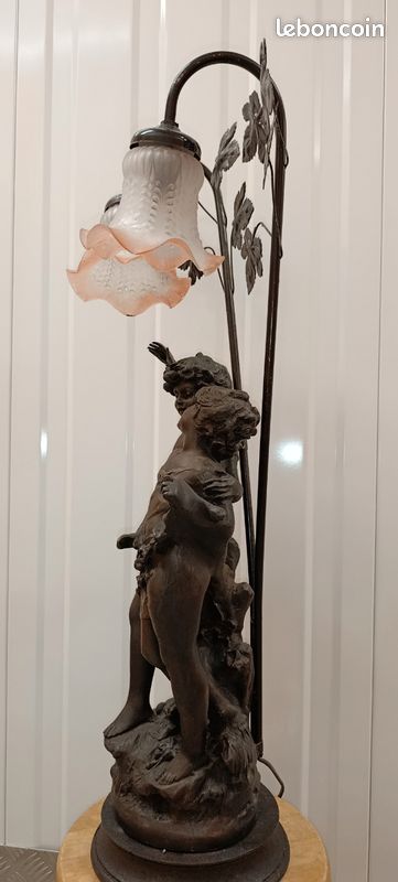 Grande lampe style Art Nouveau – d’après Auguste Moreau – couple d’enfants (image 7)