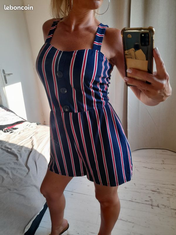 Combishort bleu rayé blanc et rouge Jennyfer Taille M kanou42 (image 4)