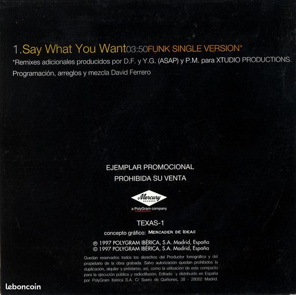 Texas - Say What You Want - Funk Mix - Promo Espagne (alival) (image 2)