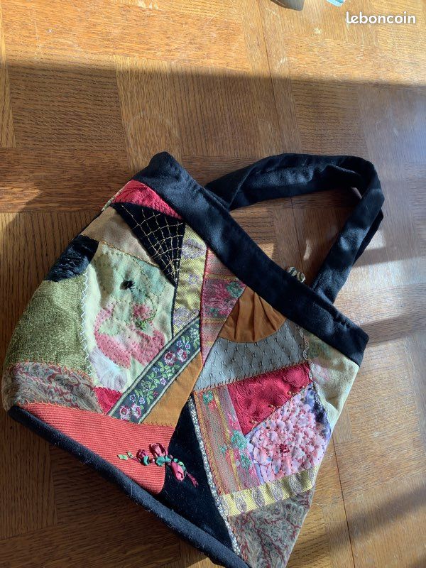 Beau sac à main en patchwork, neuf intérieur velours, noir (image 5)