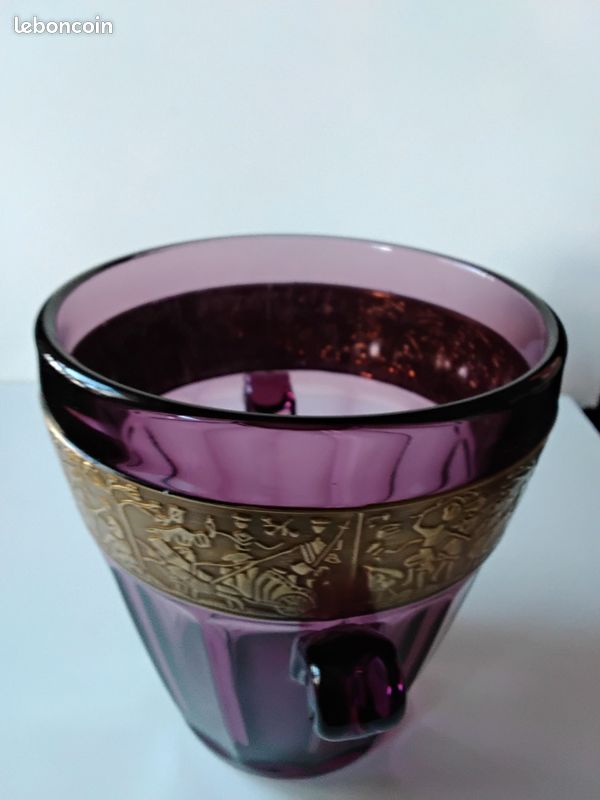 Set Art-Déco Sous-Verre Dessous Seau à Glaçons Bouteille en Verre