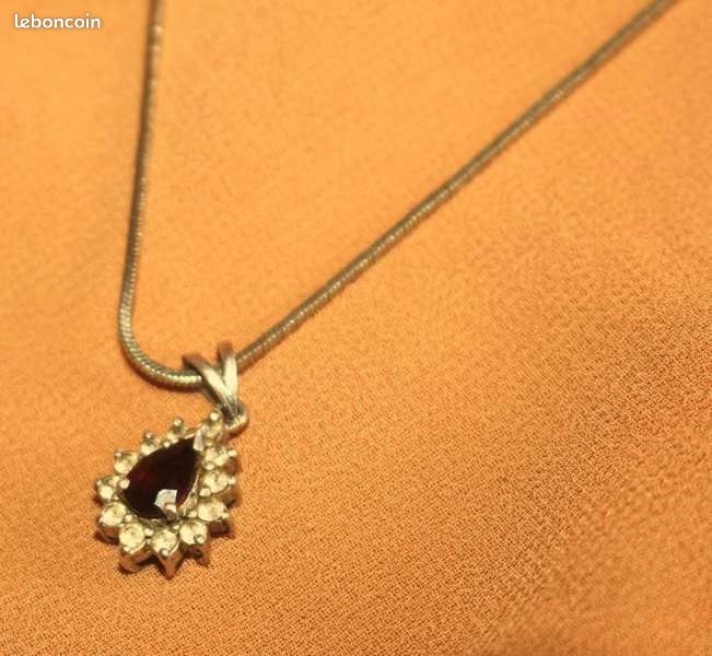 Pendentif Argent Grenat Navette Ref. 54935