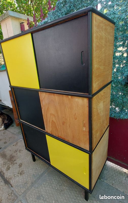 Meuble MD jaune noir bois 1970 (image 2)