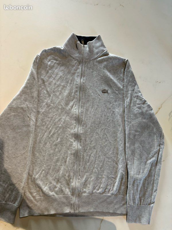 Veste / Gilet en maille Lacoste gris à coudières - Taille M (image 1)