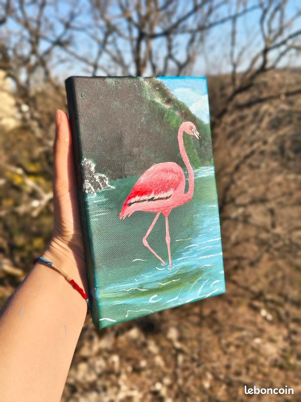 Tableau : toile peinte flament rose (image 3)