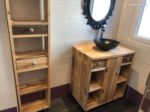 Colonne de salle de bain en bois recycle (image 4)