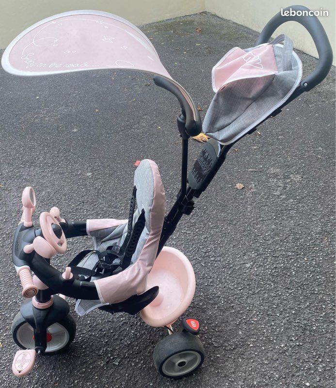 Tricycle évolutif Smoby rose – Multi-positions, poussette vélo
