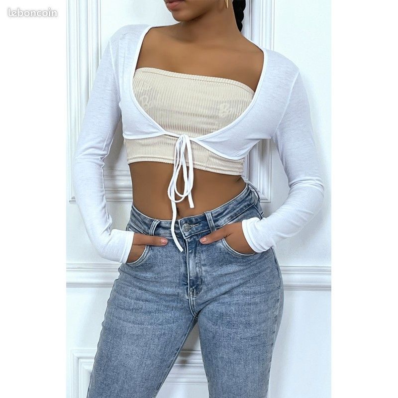 Bolero blanc en viscose à manches longues (image 3)