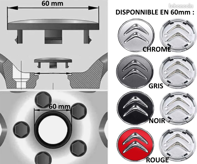 C0N41 BOUCHONS CACHES CITROEN NOIR 4 MOYEU DE ROUE NEUF Moyeux jantes Centre Roue (image 3)