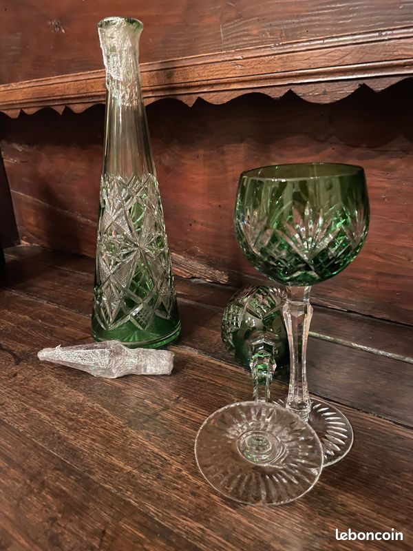 Ensemble carafe et verres Cristal St Louis (vert) (image 2)