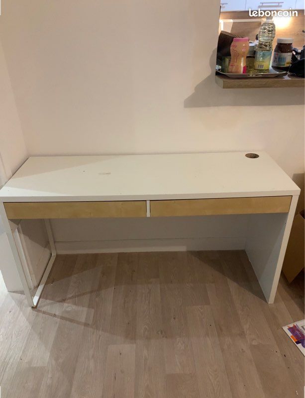 Bureau blanc avec tiroir en bois (image 1)