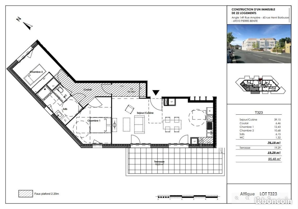Appartement 3 pièces 76 m² · à Oullins-Pierre-Bénite · 76 m² · 1 128 €/mois