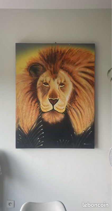 Grand Tableau Lion XXL texturé (Maisons du Monde) - 120x90cm (image 2)