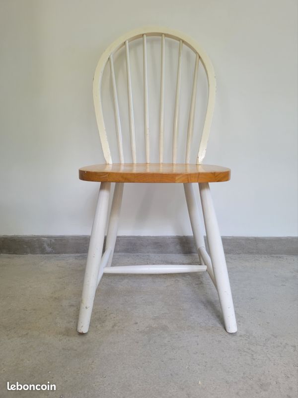Chaise à barreaux type Tapiovaara en bois courbé massif blanc vintage scandinave western (image 3)