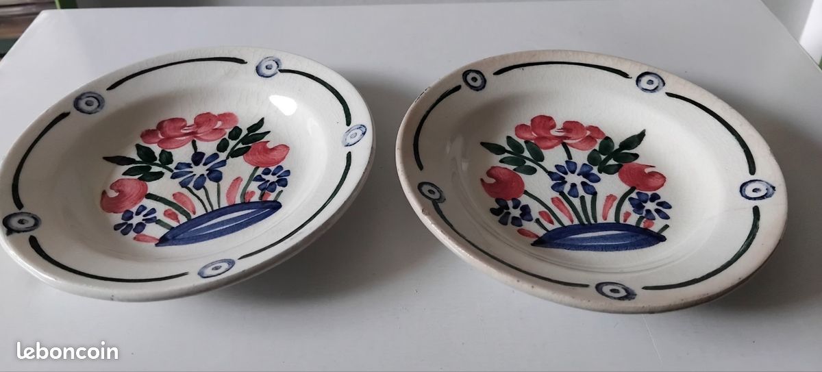 DINETTE en FAIENCE HBCM - SUJET WATTEAU ou CRETES ROSES - 15