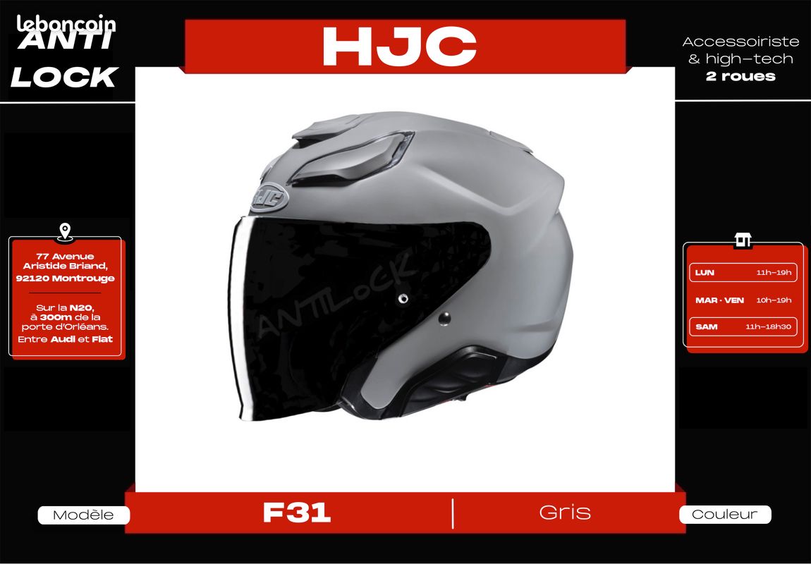 Casque Jet 𝗛𝗝𝗖 𝗙𝟯𝟭 | Fibres de verres | 𝗡𝗲𝘂𝗳 + 𝗚𝗮𝗿𝗮𝗻𝘁𝗶𝗲 3 𝗮𝗻𝘀 (image 3)