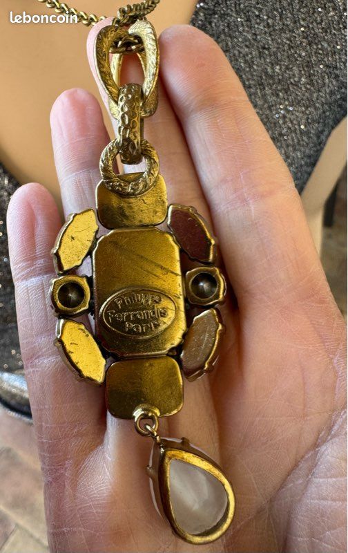 Chaîne Et Pendentif En Pâte De Verre PHILIPPE FERRANDIS - Plaqué Or - Occasion Vintage