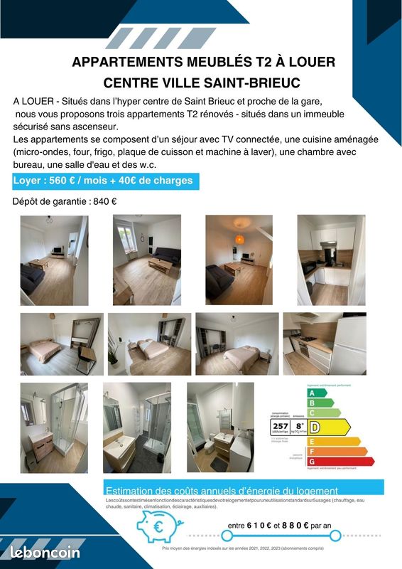 Appartement 2 pièces 34 m² · à Saint-Brieuc · 34,2 m² · 600 €/mois