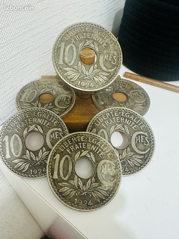 Lot De 6 Dessous De Verre Anciens – Pièces De Monnaie 1924 France, Vintage