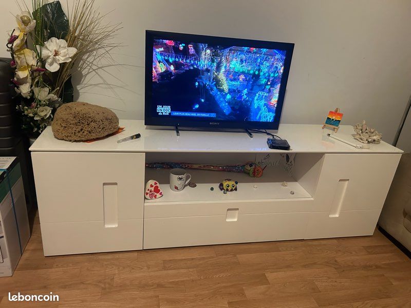 Meuble TV design italien, blanc brillant (image 1)