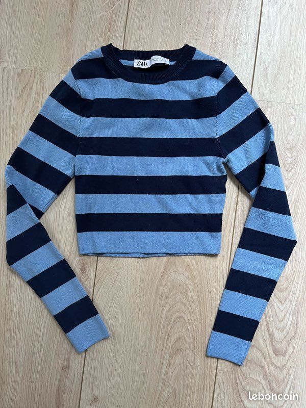 Femme crop top Zara S rayures bleues manches longues Vêtements