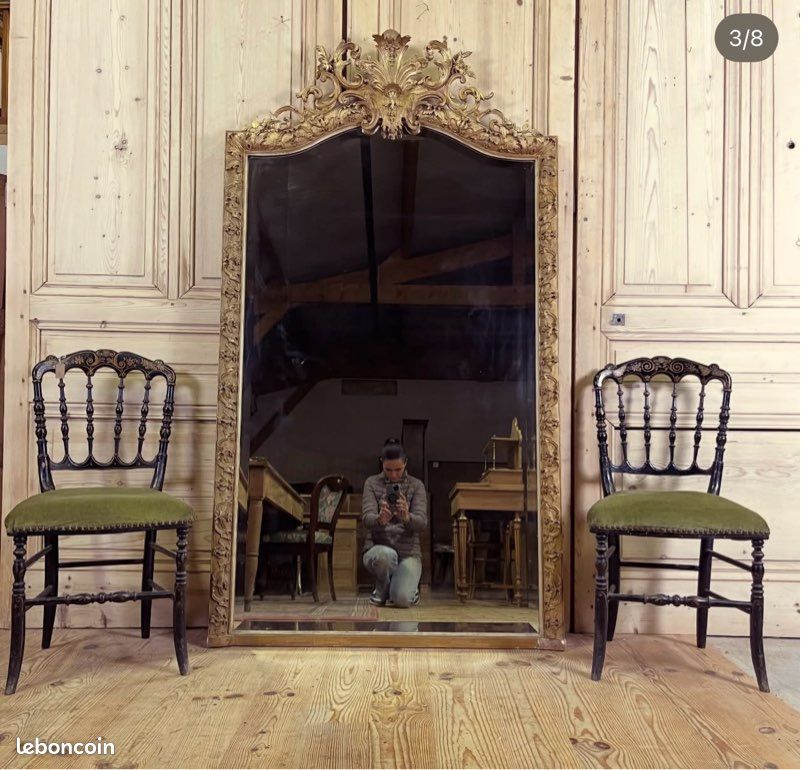 Grand miroir doré ancien style Louis XV époque 19 eme (image 3)