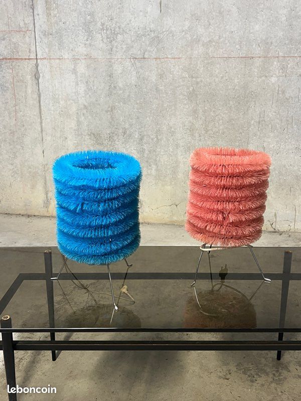 Rare paire de lampes brosses Rose et Bleu modèle LYSBOJ par IKEA 2001