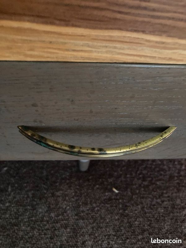 Bureau Vintage en chene pieds compas (image 6)