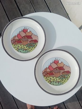 Lot de 6 assiettes vintage décor raclette Gien de Marie-Pierre Boitard - Arts de la table