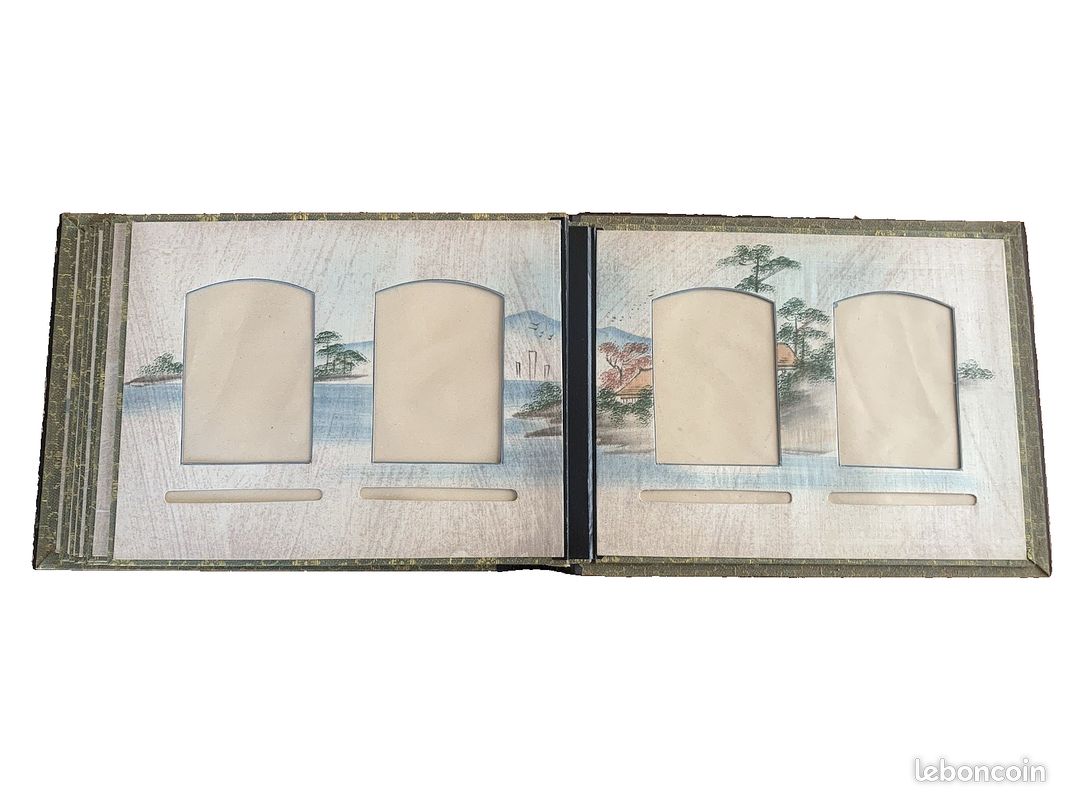Vieil Album Photo En Bois D'ormeau Avec Incrustations De Coquillages Et Boîte à Musique - Déco Asiatique Vintage