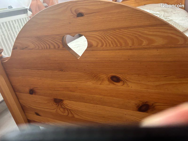 Lit pin massif ciré brossé 1 personne avec sommier et matelas neuf (image 2)