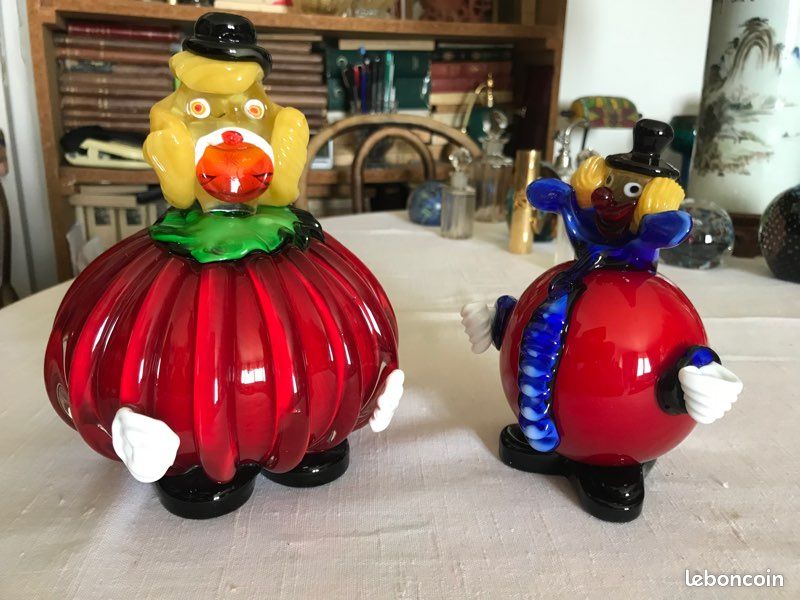 Deux clowns « boule » en verre de MURANO (image 1)