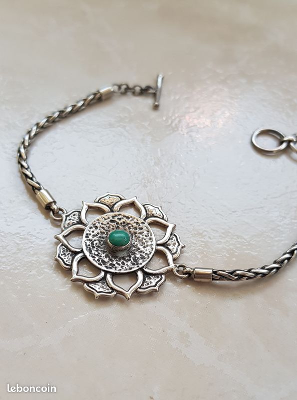 Bracelet Fleur de Lotus en argent et turquoise (image 4)