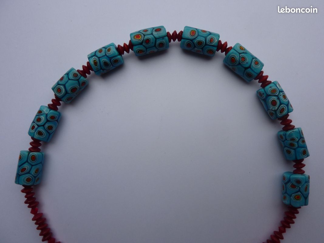 Collier Vintage Années 1950 Perles Pâte De Verre Murano Multicolore - Longueur 50cm